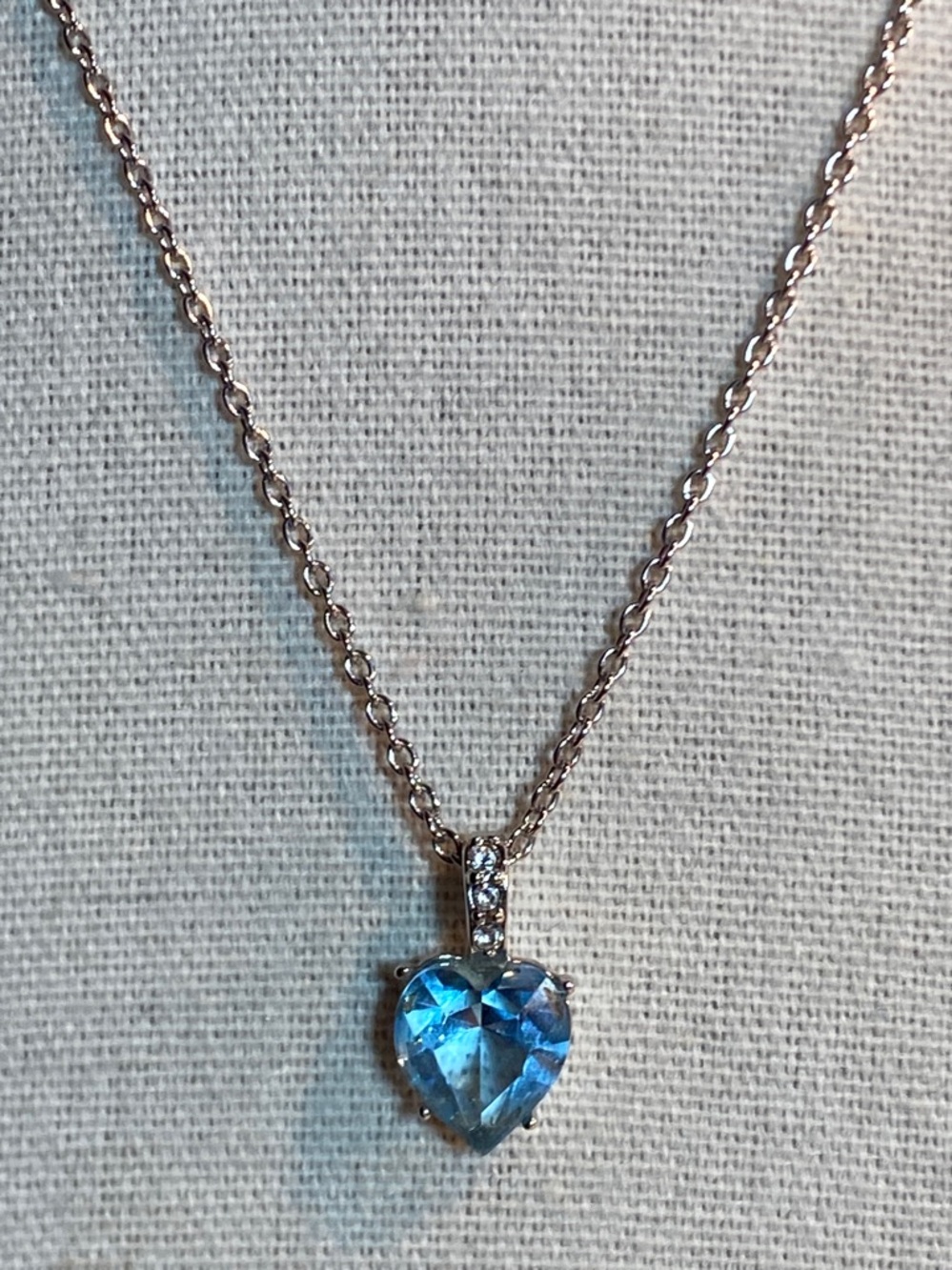 Swarovski Blue Heart Crystal Necklace Silver Tone 16” + Ext Romantic Sparkle